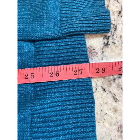 Vintage Izod Womens  Sweater Medium Teal VNeck Cotton Blend Preppy Academia - Picture 9 of 11